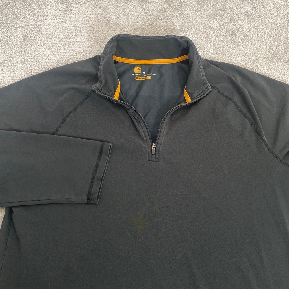 Carhartt 1/4 Zip Pullover Mens Medium Relaxed Fit Force Stretch Black